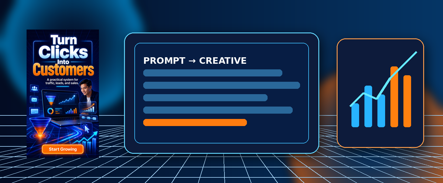AdPrompt Foundry visual showing ad generation, prompt direction and analytics